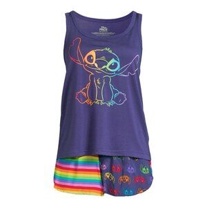Disney Women's and Women's Stitch Shorty Pajama Set, 2-Piece Large